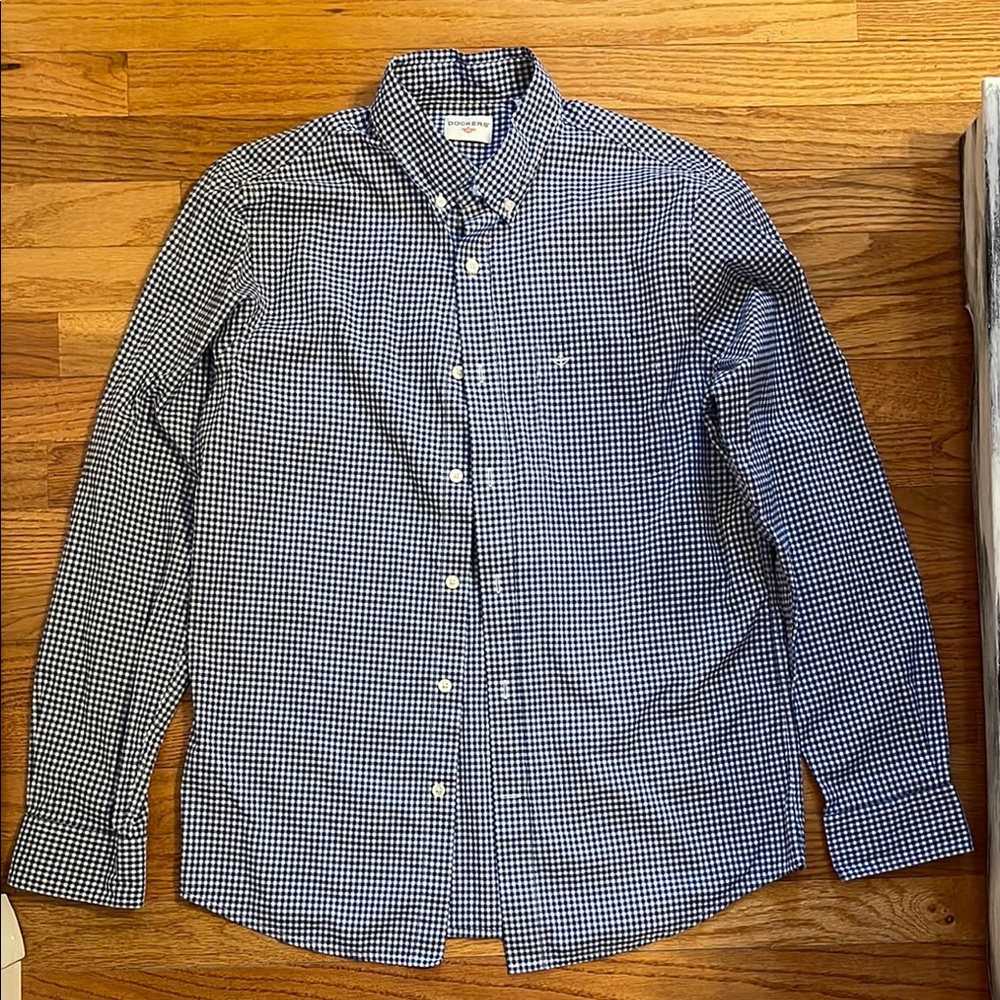 Dockers Blue Button Down Shirt with Gingham Pattern